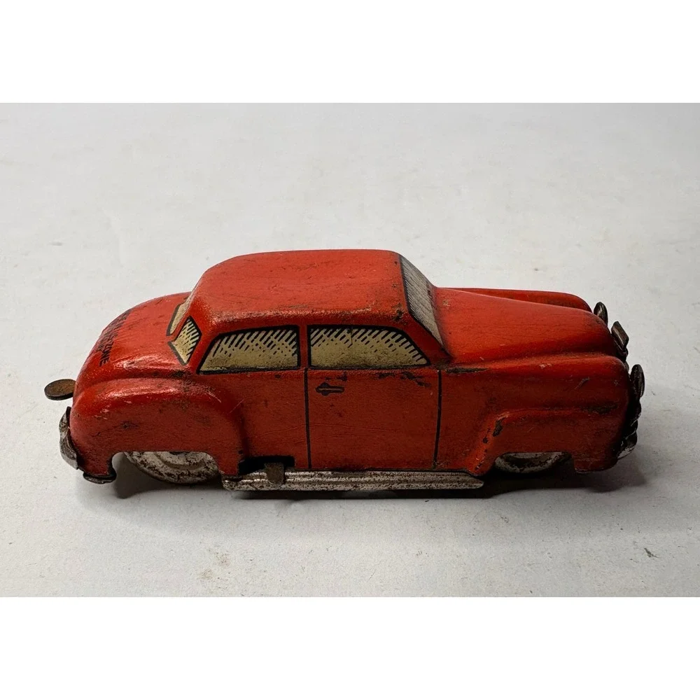 Vintage Red Tin Litho Toy Car Made in US Zone Germany Post-War Collectible 2.75